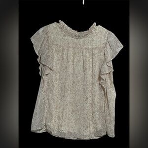 Chic Cream Paisley Blouse- large- sheer short sleeve - golden streaks